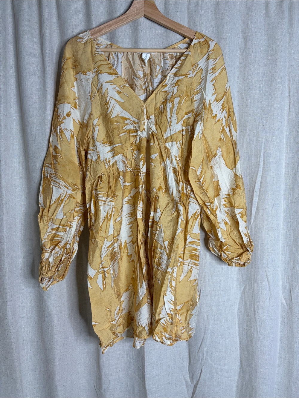 H&M Mustard & White Long-Sleeve V-Neck Printed Tunic Dress